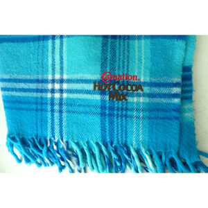 Carnation Hot Cocoa Blue Plaid Throw Blanket 52 x 54" Promo Teal Blue Fringe